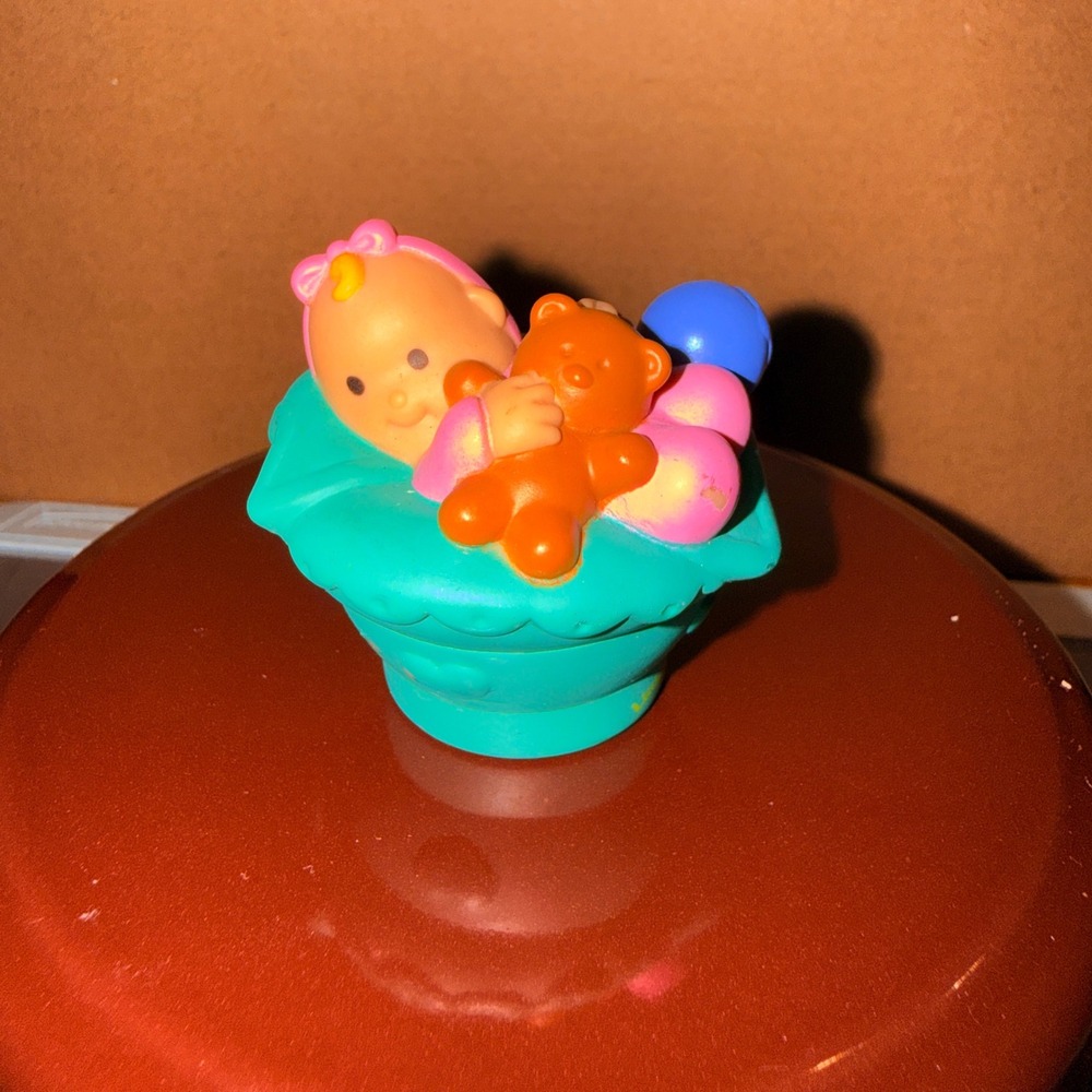 Fisher-Price Little People Baby Girl Teddy Bear Figure 2001 Teal Good Vintage